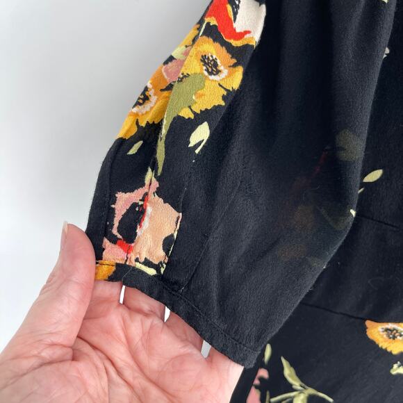 Free People Neon Garden Floral Mini Dress Sz 4 Black Multi Short Sleeve V-Neck - Picture 3 of 12